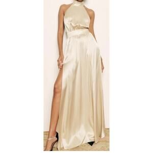 Reformation Alani Silk Maxi Dress Champagne Prom Bridesmaid Greek Goddess Sz 16